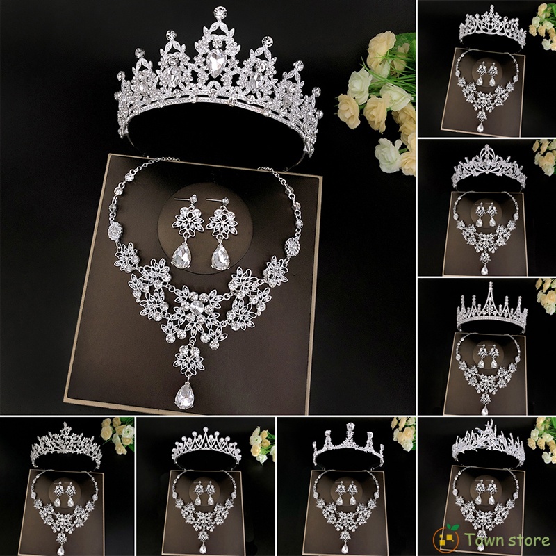 Bridal Tiaras Crown Set with Earring Kit & Necklack Handmade Luxury ...