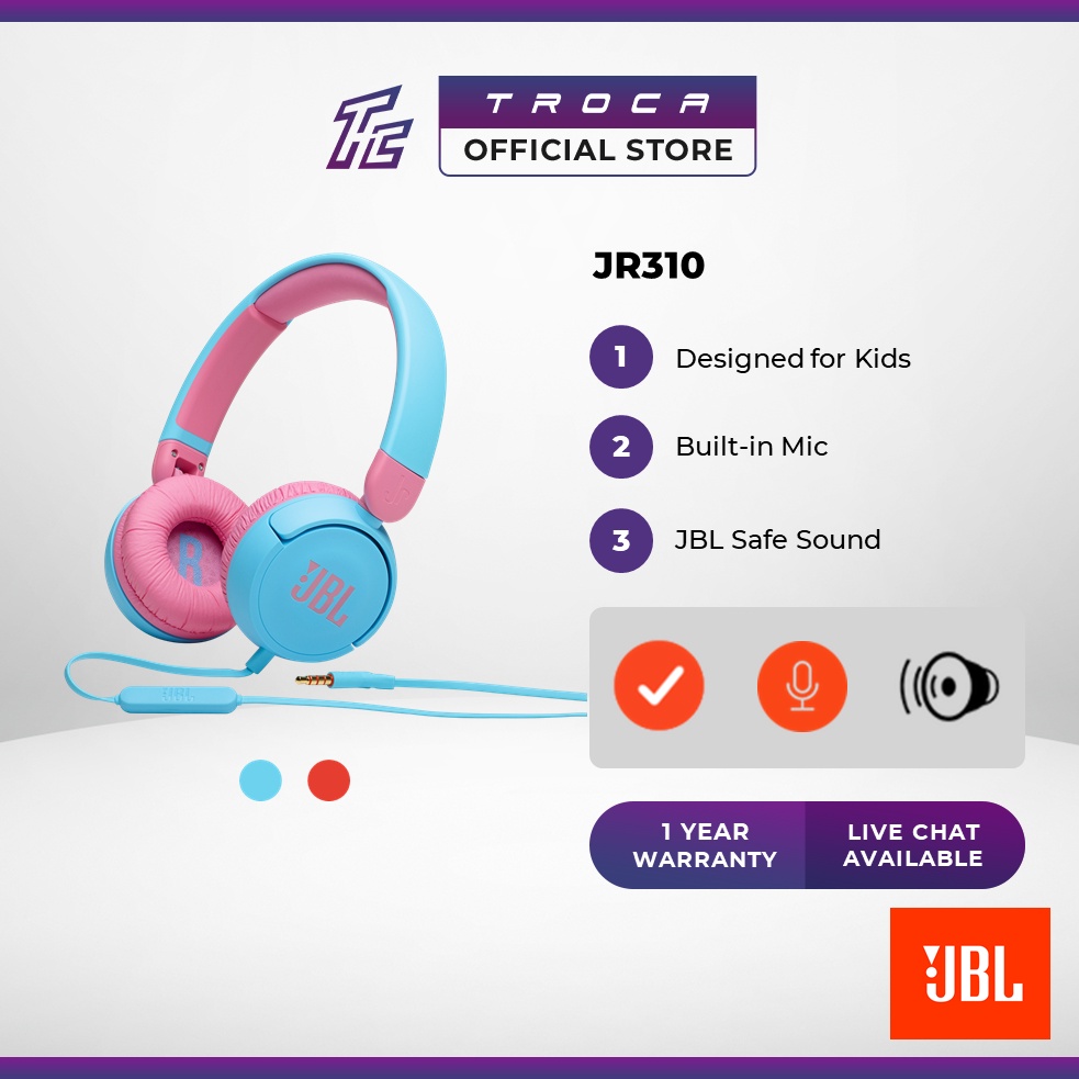 JBL JR310 Kids Onear Headphones Builtin Mic, Children's Headphone