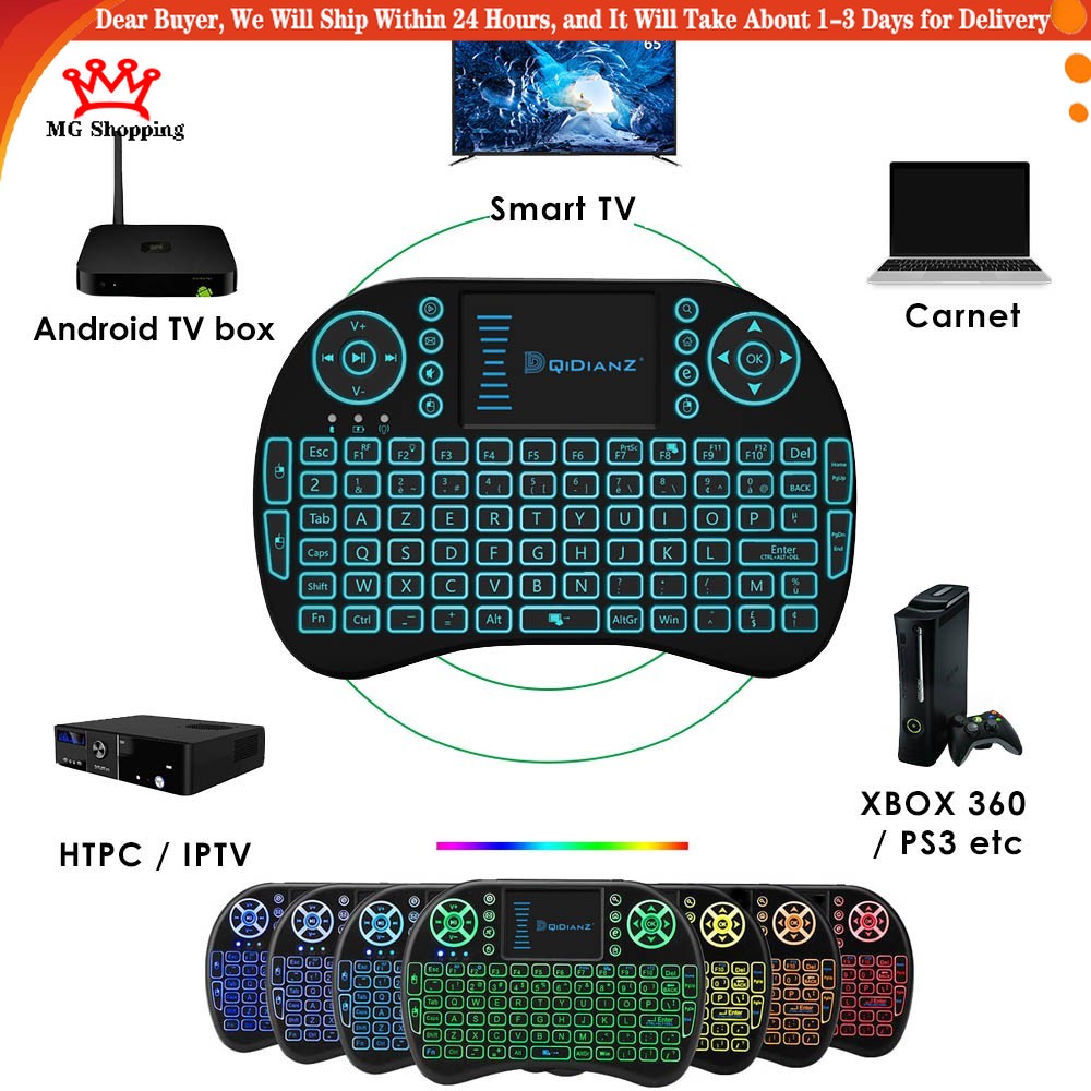 i8 Wireless keyboard 7 kinds of Color Backlight, Wireless Mini keyboard ...