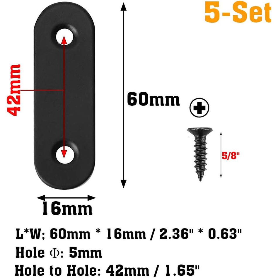 40mm 50mm 60mm 80mm Stainless Steel Black Straight Bracket Flat Brace