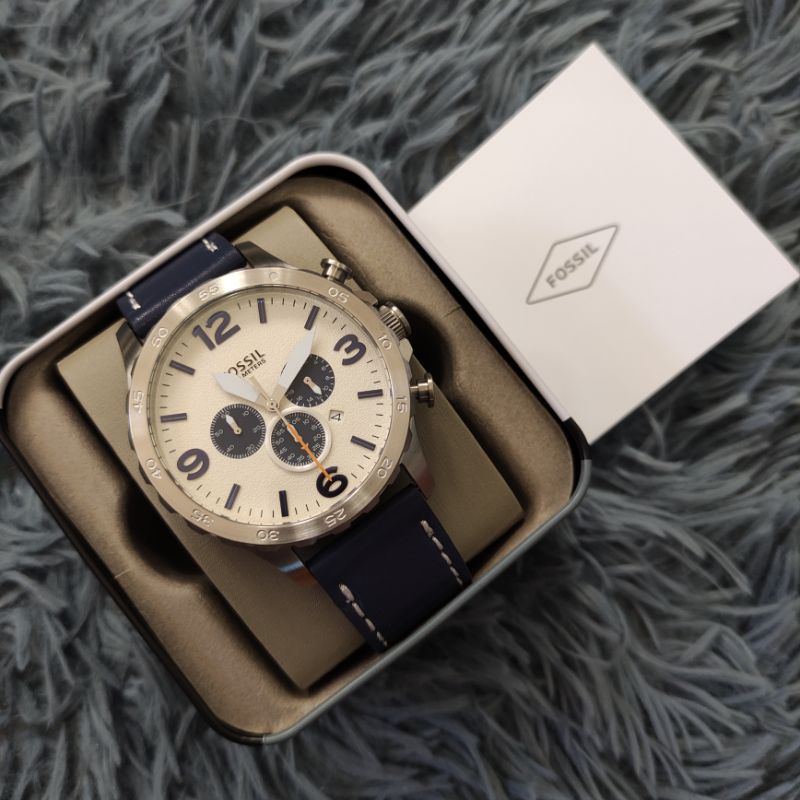 Fossil Nate Navy Blue Leather Watch | Shopee Philippines