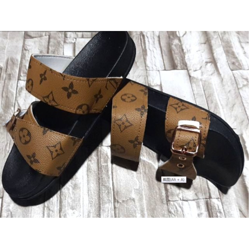 LV Double buckle Louis Vuitton Printed Strap Slide Sandals for Women On  sale Size（36-40）COD