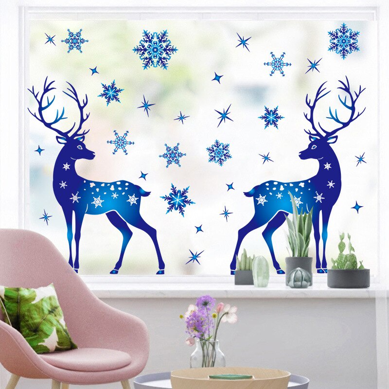 Elk Decoration Glass Sticker Electrostatic Film Christmas Blue ...