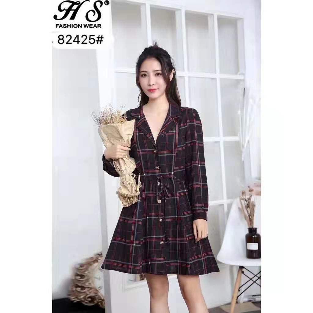 Korean checkered outlet dress