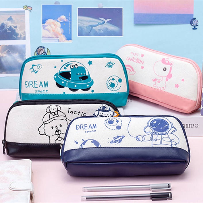 Cartoon Large-Capacity Canvas Pencil Case Female Simple ins Elementary ...