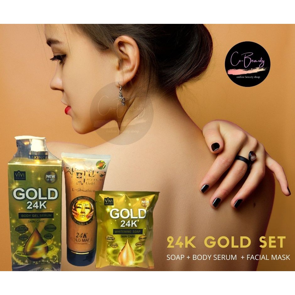 24K GOLD BEAUTY SET gold soap, body serum, facial mask