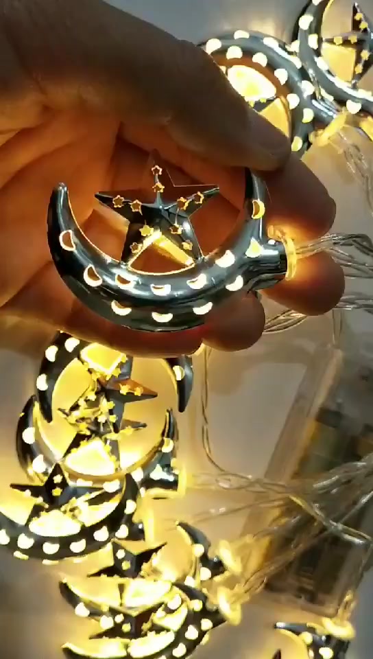 Raya 2024⭐ New Wrought Iron Moon Star String Lights Fairy Led Light Eid ...