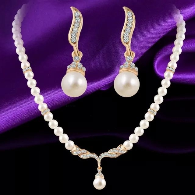 3 PCS/Set Fine Pearls Crystal Pendant Necklace Drop Earring Set Wedding ...
