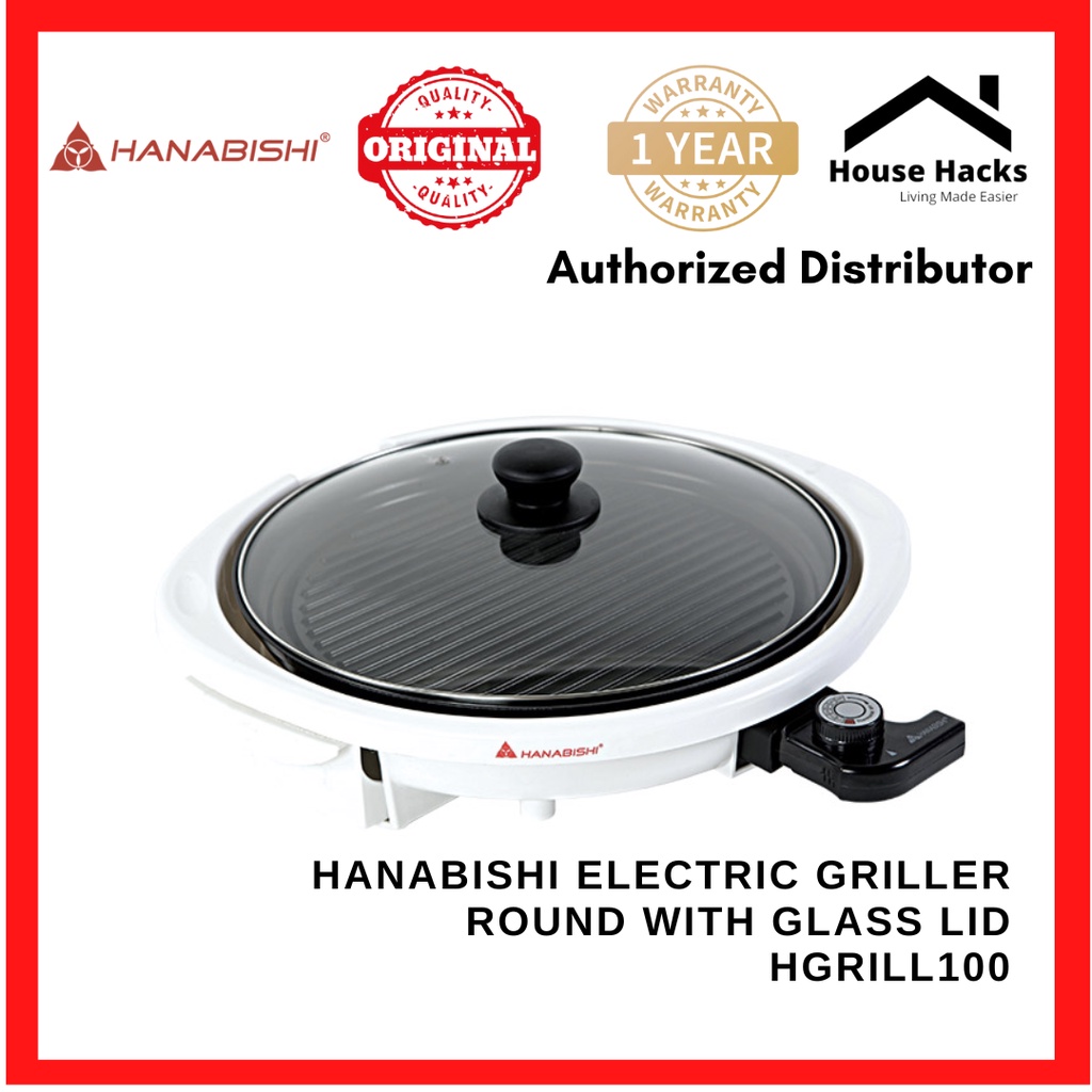 Hanabishi Electric Griller HGRILL100 Round with Glass Lid (House Hacks