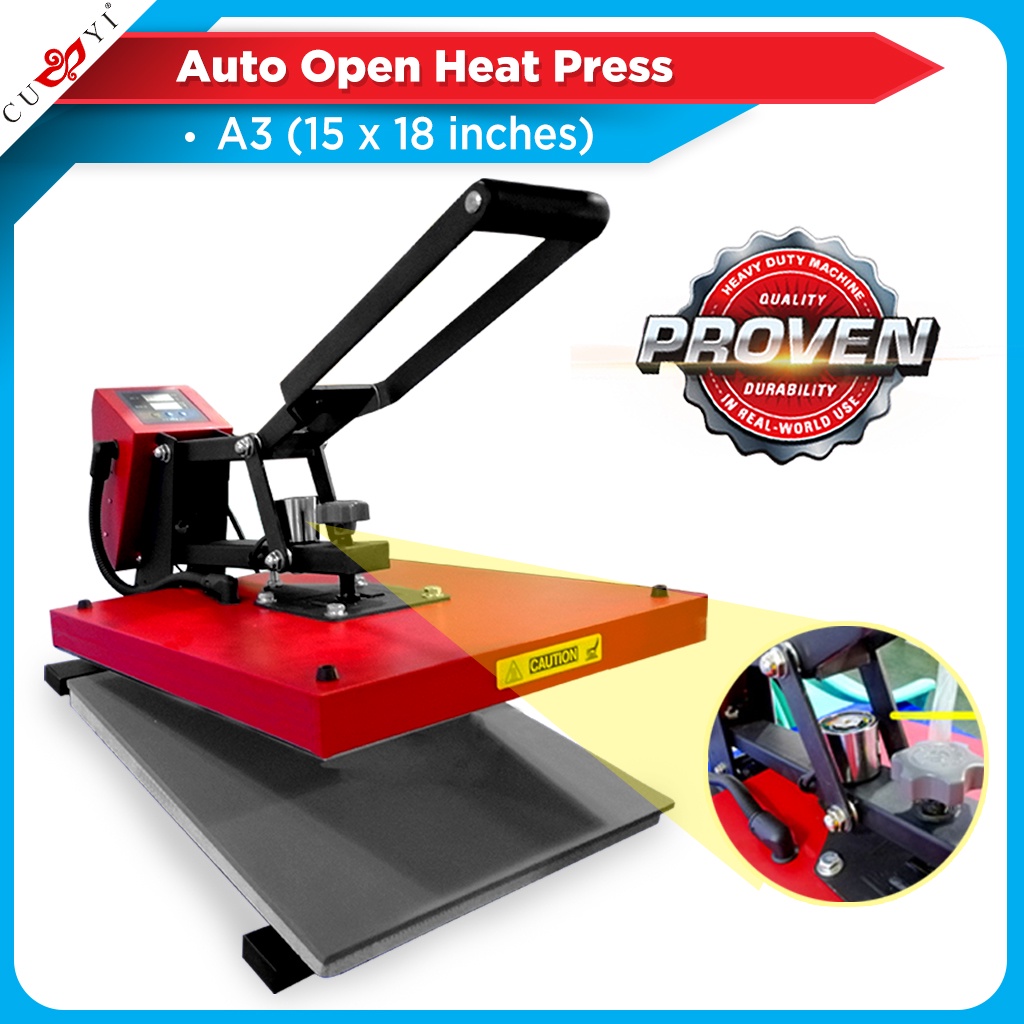 A3 Size CUYI Heavy Duty Digital Heat Press Machine 15x18 inches flatbed