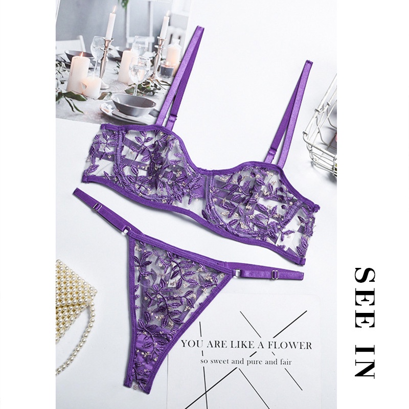 Lingerie For Women Sexy Lace Bra Underwear Langerie Set Purple lingerie ...