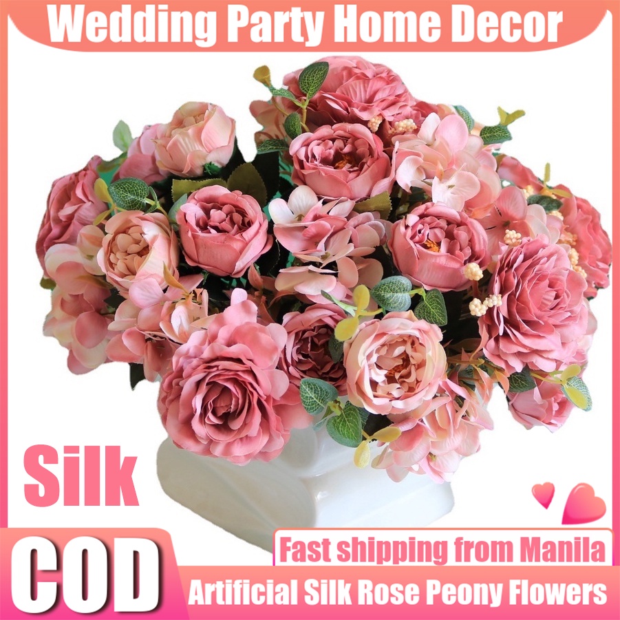 cod-1-bunch-of-vintage-artificial-flowers-peony-and-hydrangea-for