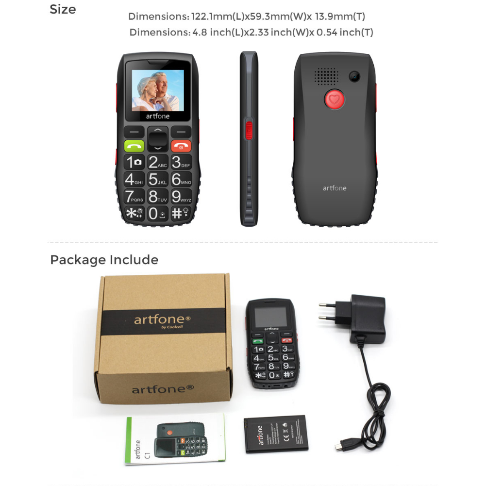 ARTFONE 2G Network Big Display Senior Phone,INC1 Speed Dial,Big Font