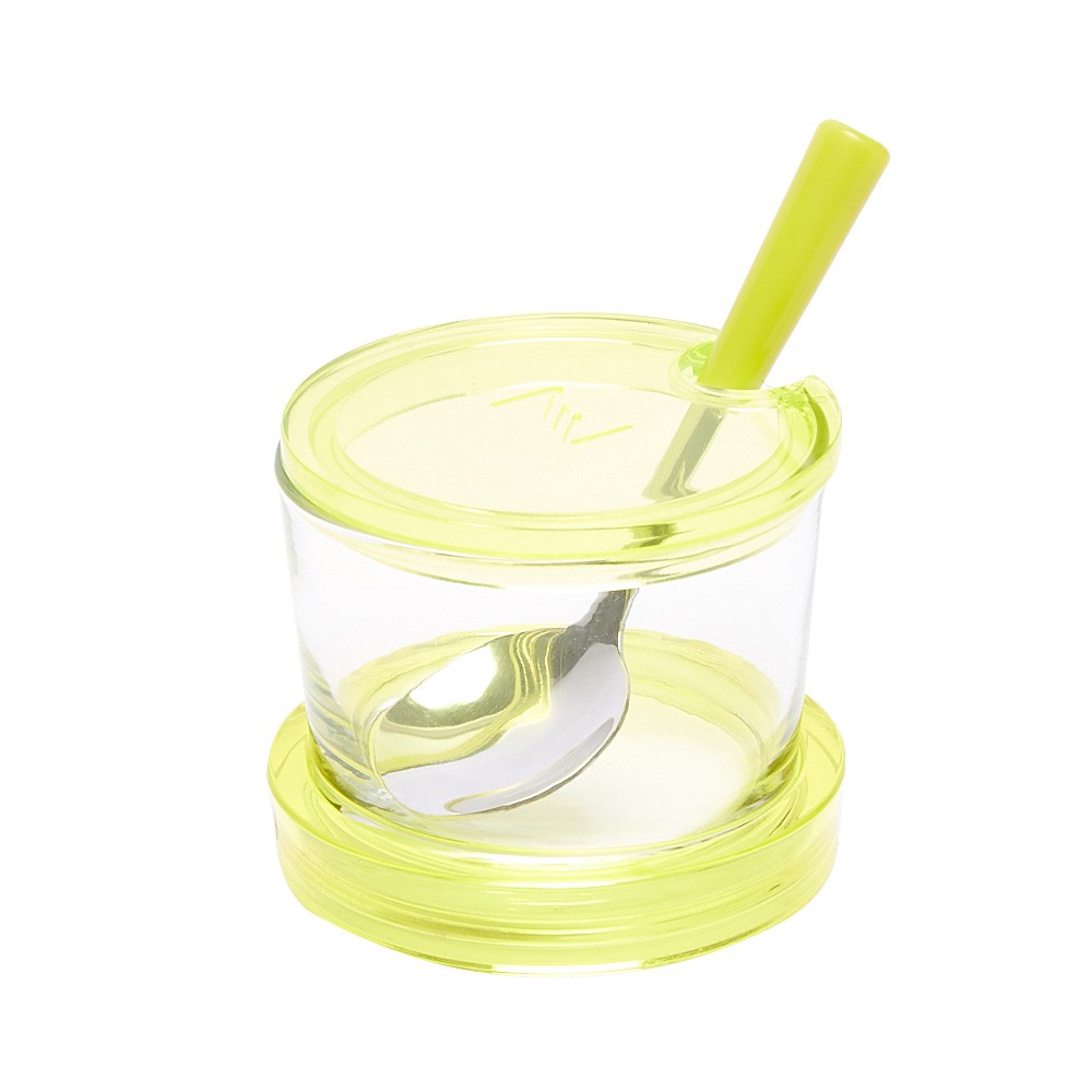 Pasabahce Zest Glass Clear Yellow Sugar Bowl with Lid, Base and Spoon ...