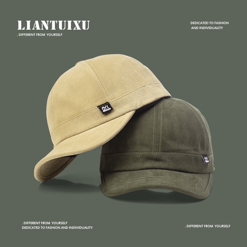 Japanese style short brim soft peaked cap ins fashion brand casual spring  and summer hat men's Korean style army green brushed baseball cap