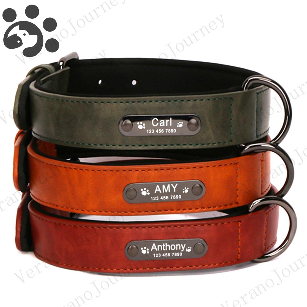 Personalized Leather Dog Collar with ID Tag Engrave for Large Dogs ...