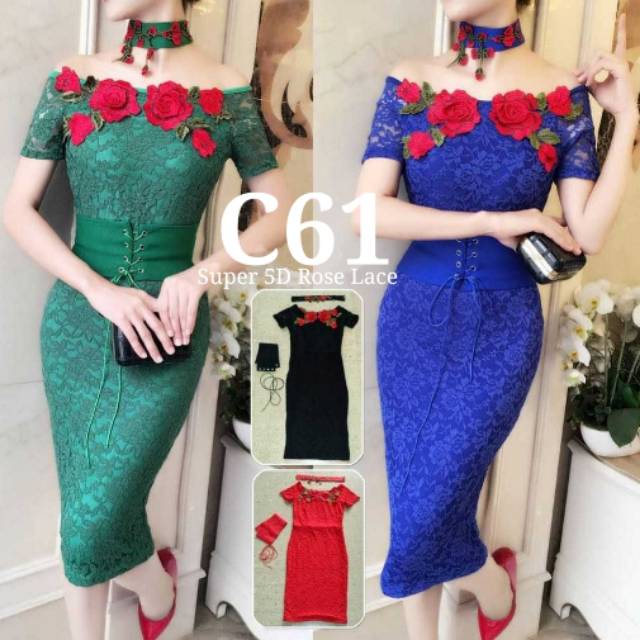 C61 Super 5D Rose lace Korean brukat imported dress imported party ...