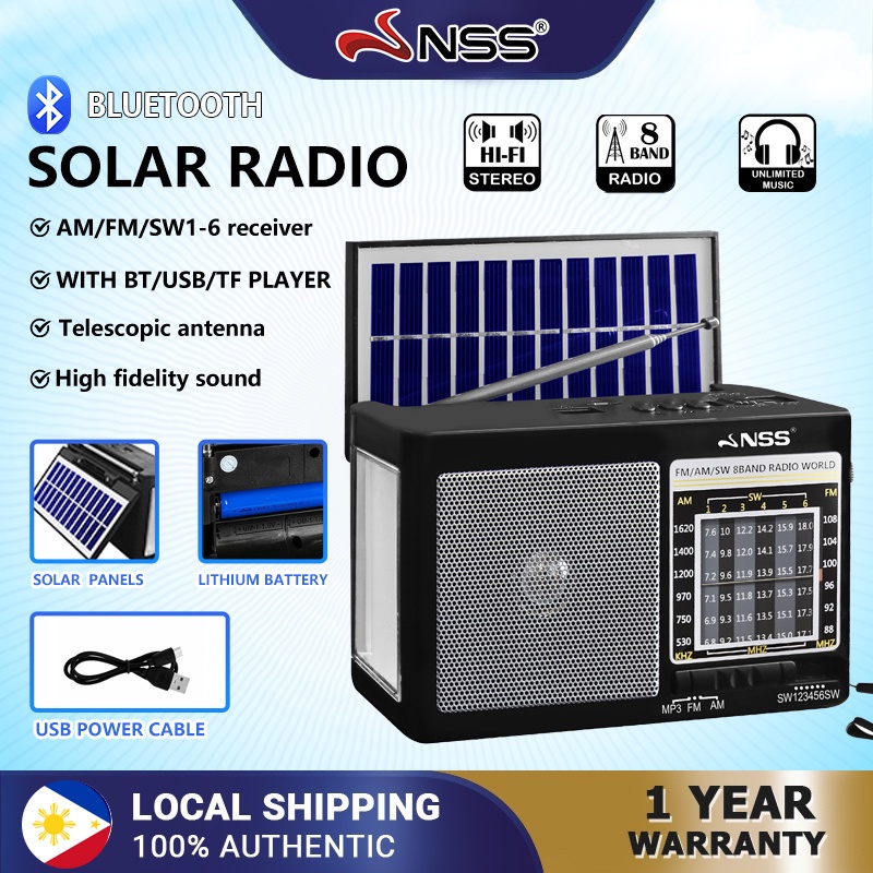 NSS Solar Radio FM/SW 1-6 8 Band Radio with BT/USB/TF Player and ...