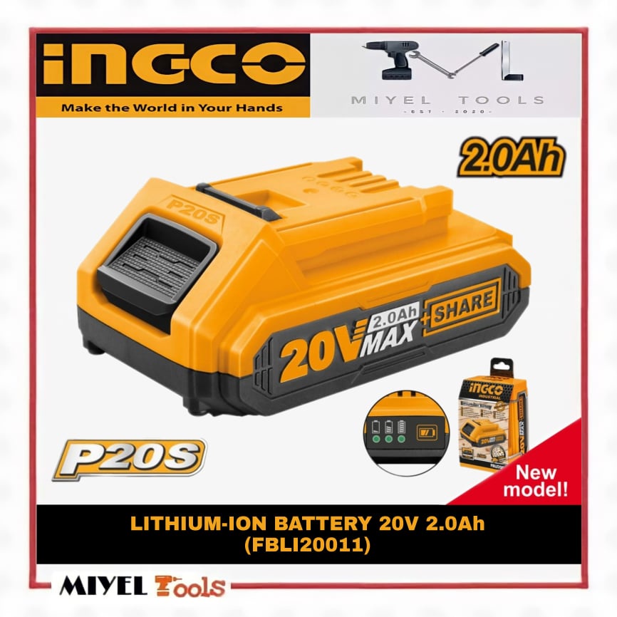 INGCO ORIGINAL Lithium-Ion Battery Pack 20V 2.0Ah (FBLI20011) | Shopee ...