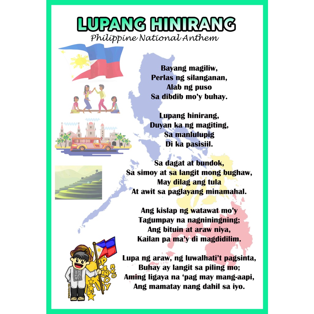 EDUCATIONAL CHARTS - LUPANG HINIRANG (PHILIPPINE NATIONAL ANTHEM ...