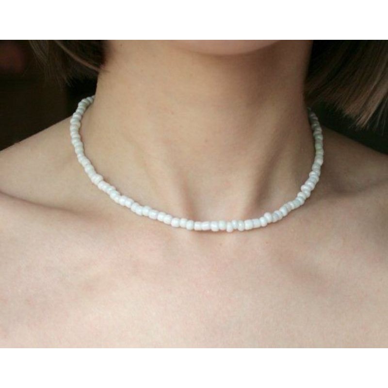 White beaded sale necklace long