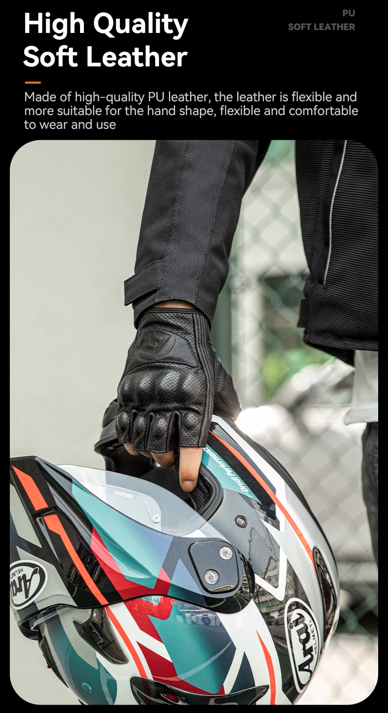 【PH Delivery】ROCKBROS Motorcycle Riding Half Finger Gloves Leather ...
