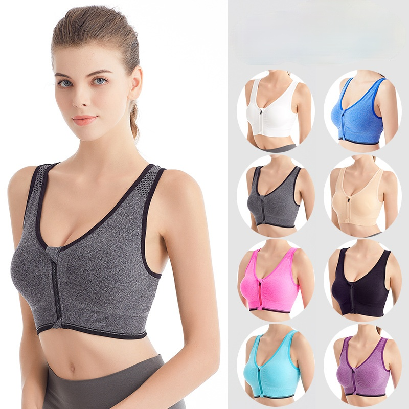 Wellday Women Plus Size Sport Bra Push Up Zip Front Close Padded