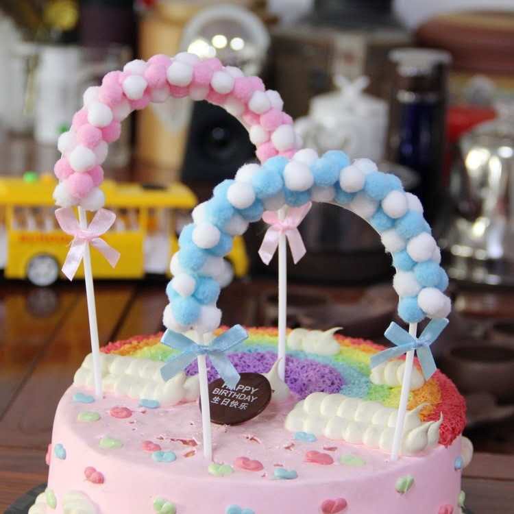 INS style pompon arched door bowknot cake topper plug-in baking props ...