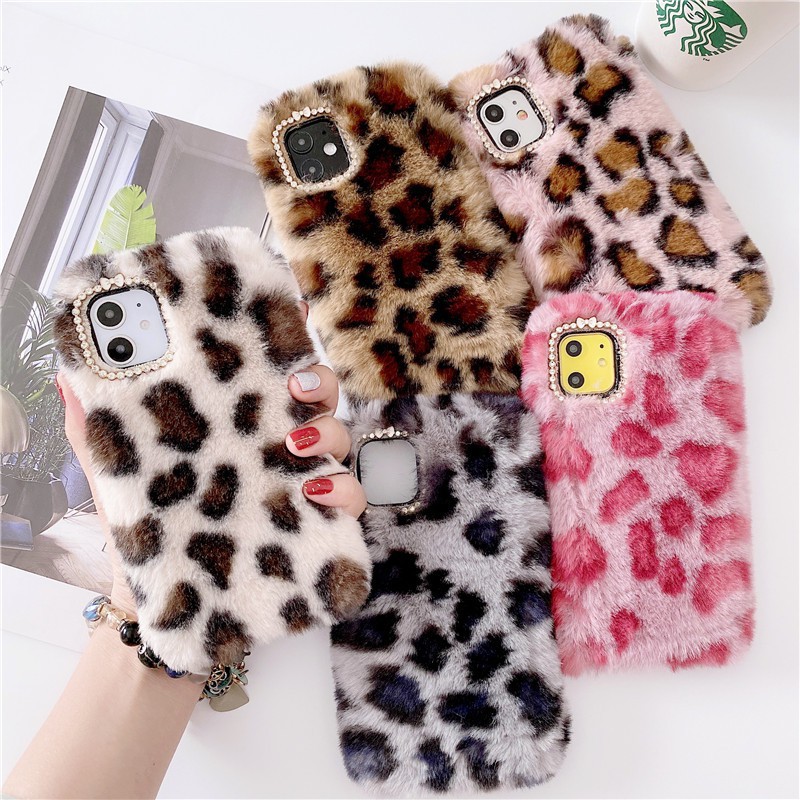 Leopard Fluffy Plush Case iPhone 16 15 14 13 12 11 Pro MAX XR X XS MAX  Plus Warm Cover