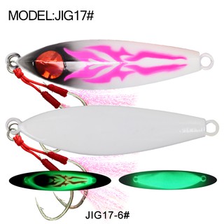 TEASER【J17】Slow Metal Jigging Lure 80g 120g 150g 200g Luminous Metal Jigs Double  Assist Hooks Saltwater Fishing Lure Lead Baits