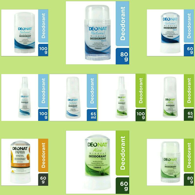 Deonat Natural Miniral Tawas Deo Stick 100g / 80g / 60g / Aloe Roll on / Deo Spray Shopee