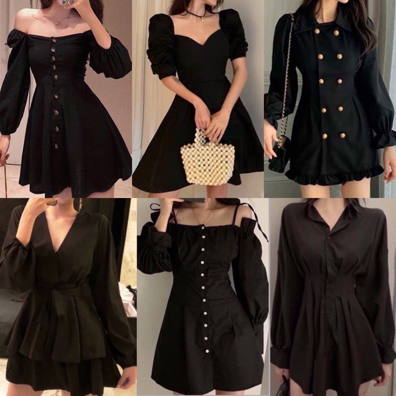 BLACK elegant classy casual semi formal puff sleeves dress