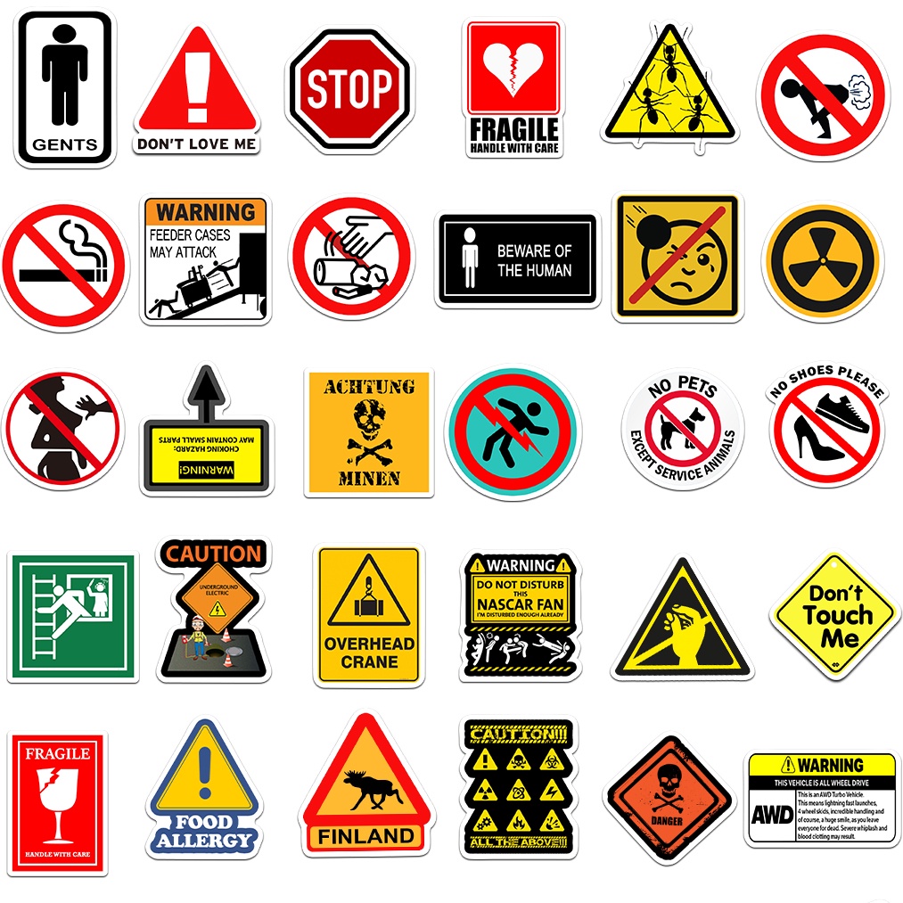Random 10/50 Pieces Alarm Sign Cartoon Waterproof Home Deco Stickers ...