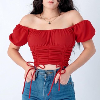 Melody Puff Sleeve Square Neck Crop Top 11284#