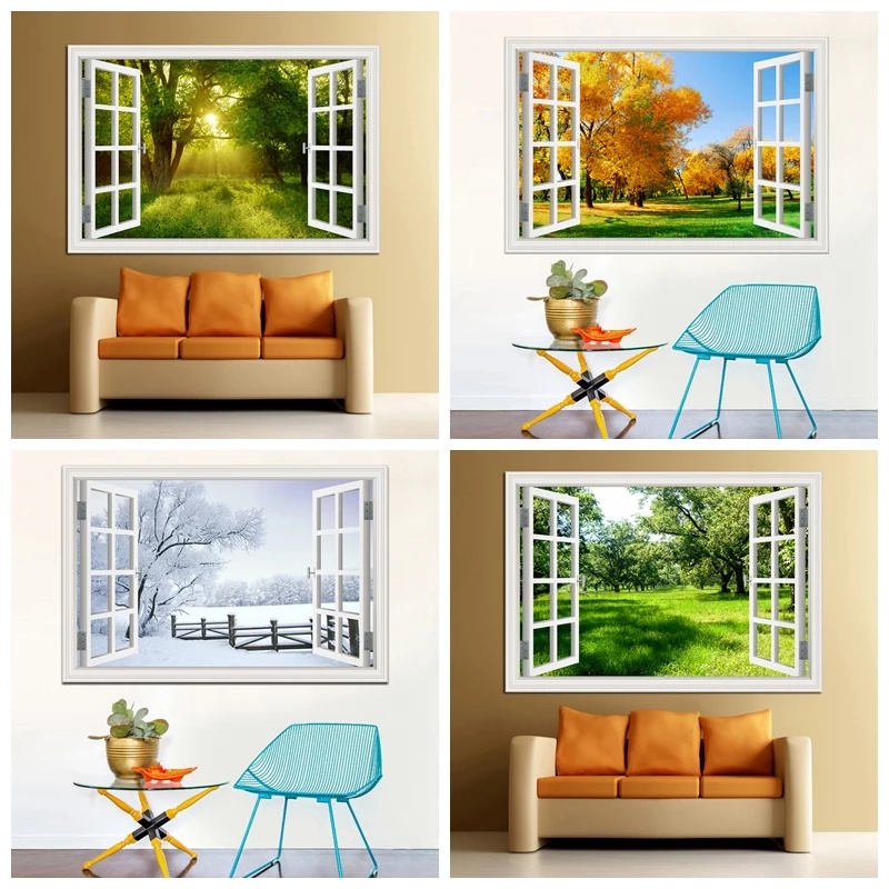 Frameless Home Decor 3D Scenery Outside The Window Canvas Painting ...