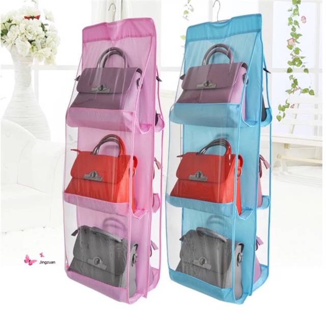 6 Pockets Hanging Storage Bag Purse Handbag Tote Organizer