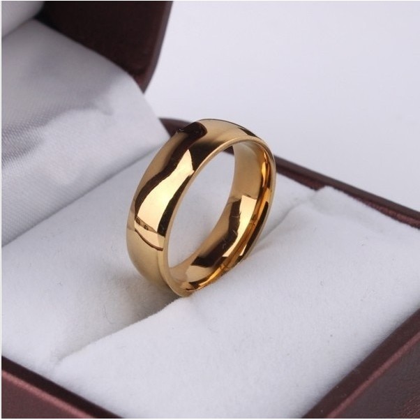 High Polish Wide 6mm Men Wedding Gold Plated Rings 316L Titanium Finger ...