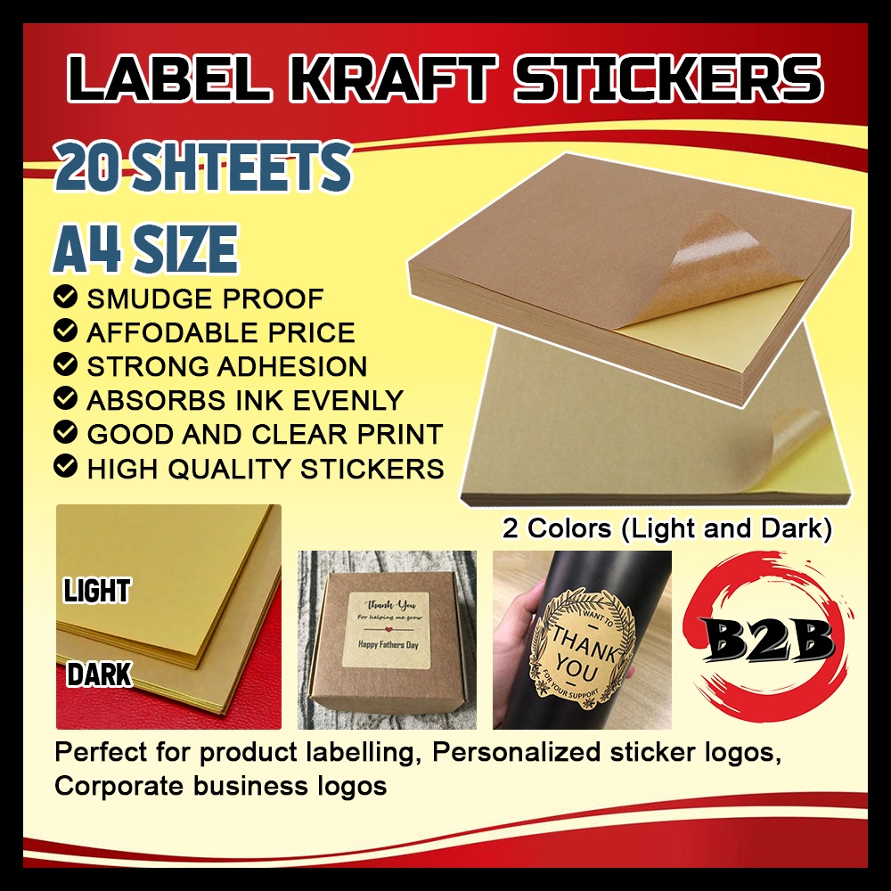 A4 dark & light Adhesive Kraft Brown Paper Sticker Laser Inkjet ...