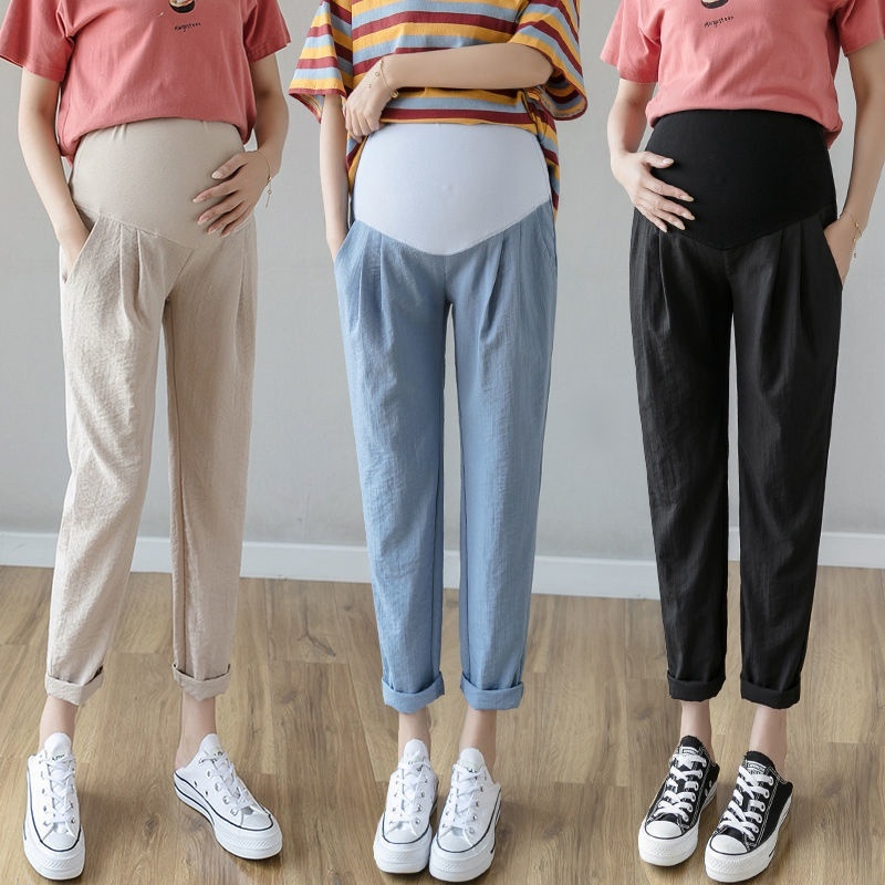 Summer Maternity Pants Summer Pregnant Women's Pants High Waist Belly ...