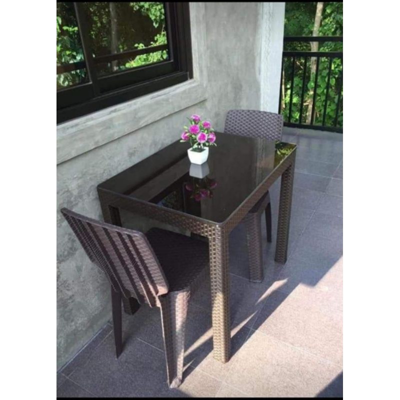 2 seater rattan dining table and chairs set with topglass Shopee