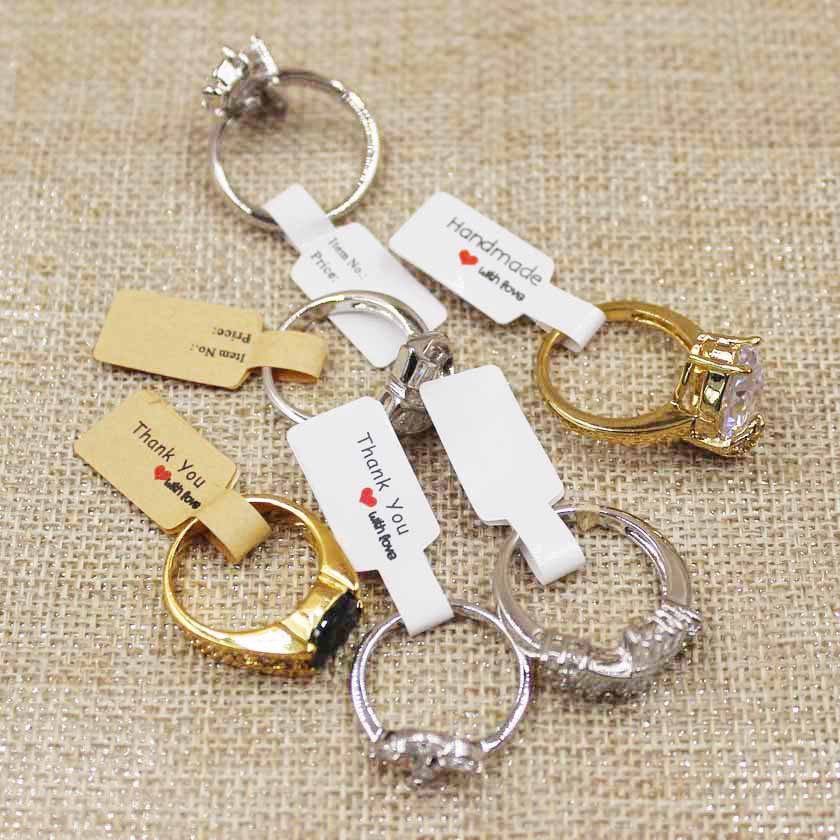 100pcs paper kraft/white folded ring price/size labels 6x1.2cm self ...