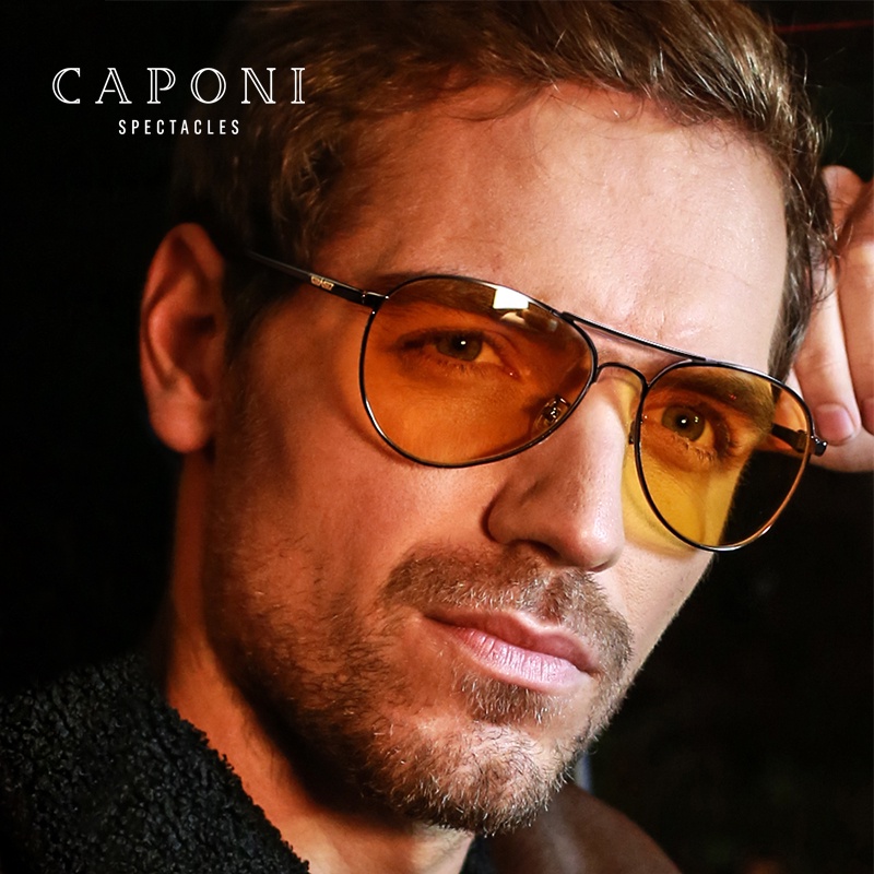 CAPONI Classic Sunglasses For Men Photochromic Day And Night Driving Yellow  Glasses Polit Fishing Men's Sun Glasses BSYS3104
