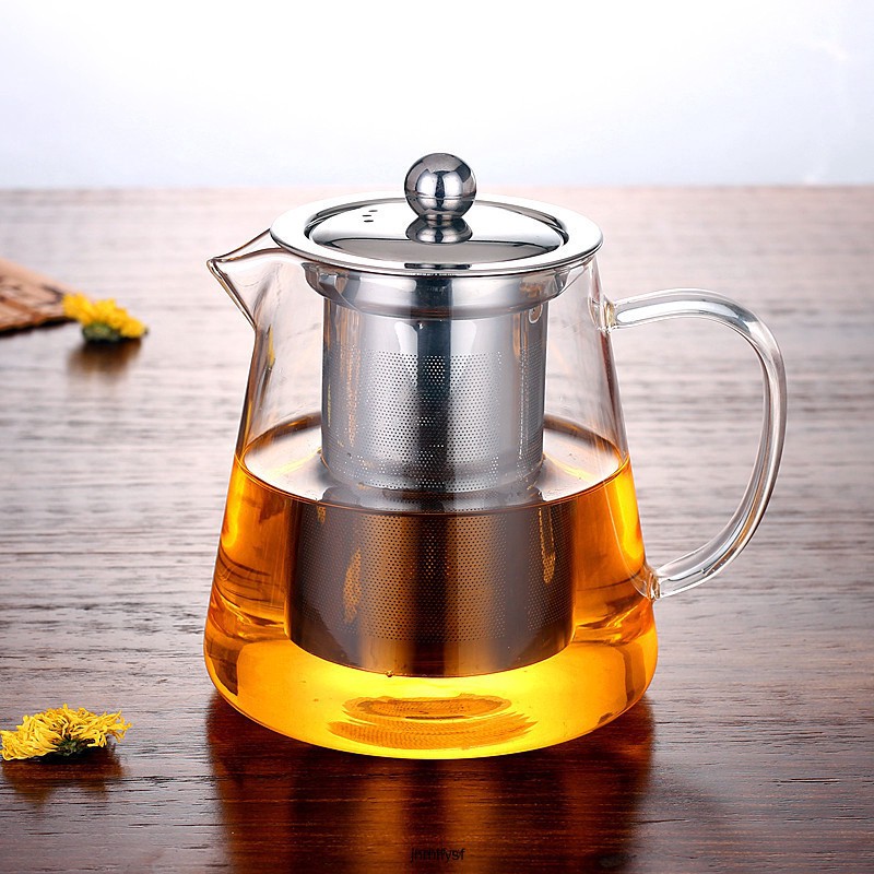 950ML Heat Resistant Glass Kettle Teapot with Stainless Steel