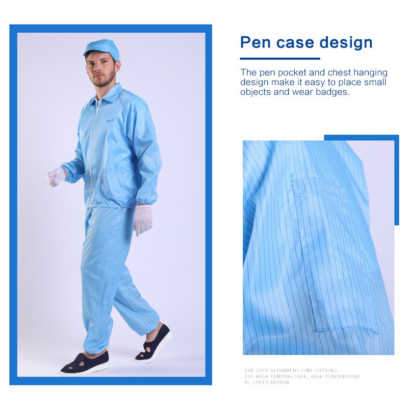 Cleanroom Suit Washable PPE Suit 2 in 1 Jacket and Pants Reusable Anti ...