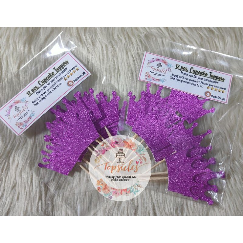 12 pcs. Funchsia Pink Glitter Crown Cupcake Toppers (READY STOCK ...
