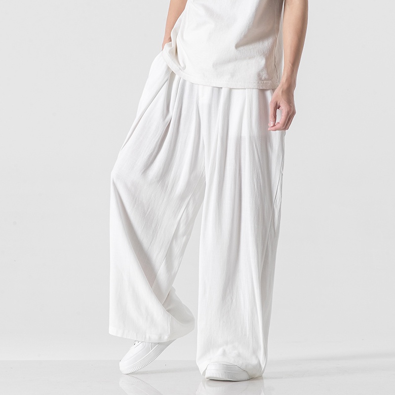 Chinese Style Tang Suit Men Summer Linen Loose Casual Pants Breathable