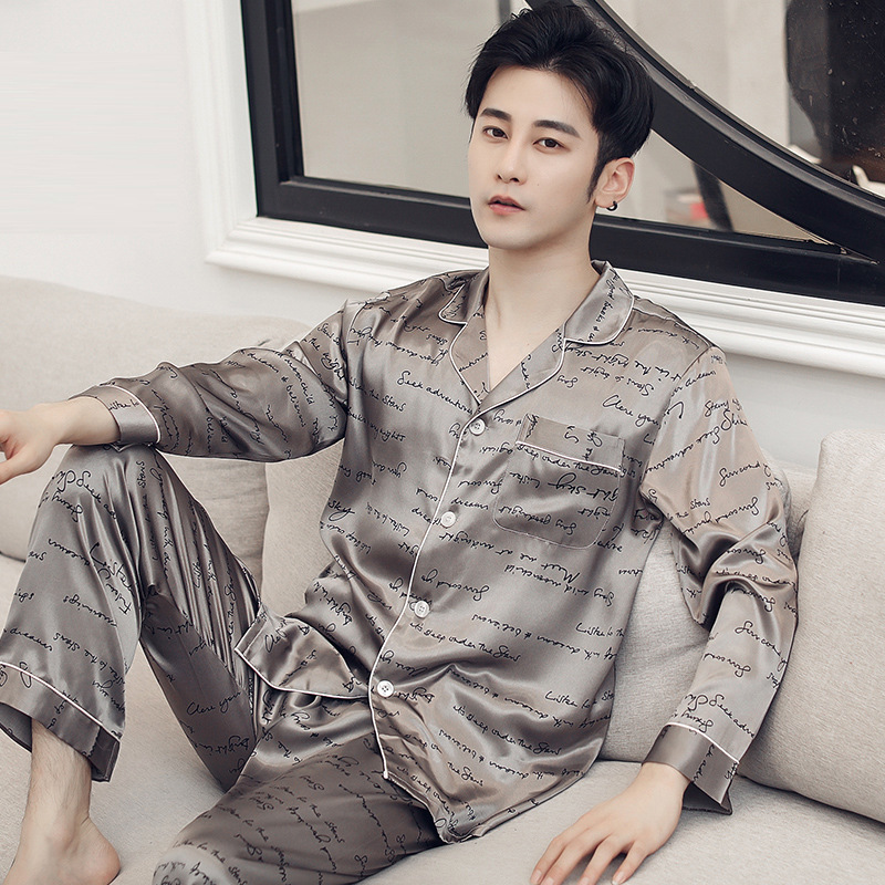 2 Pieces Faux Silk Satin Pajamas Set Autumn Men Sleepwear Long Sleeve Pajamas for men Shopee Philippines