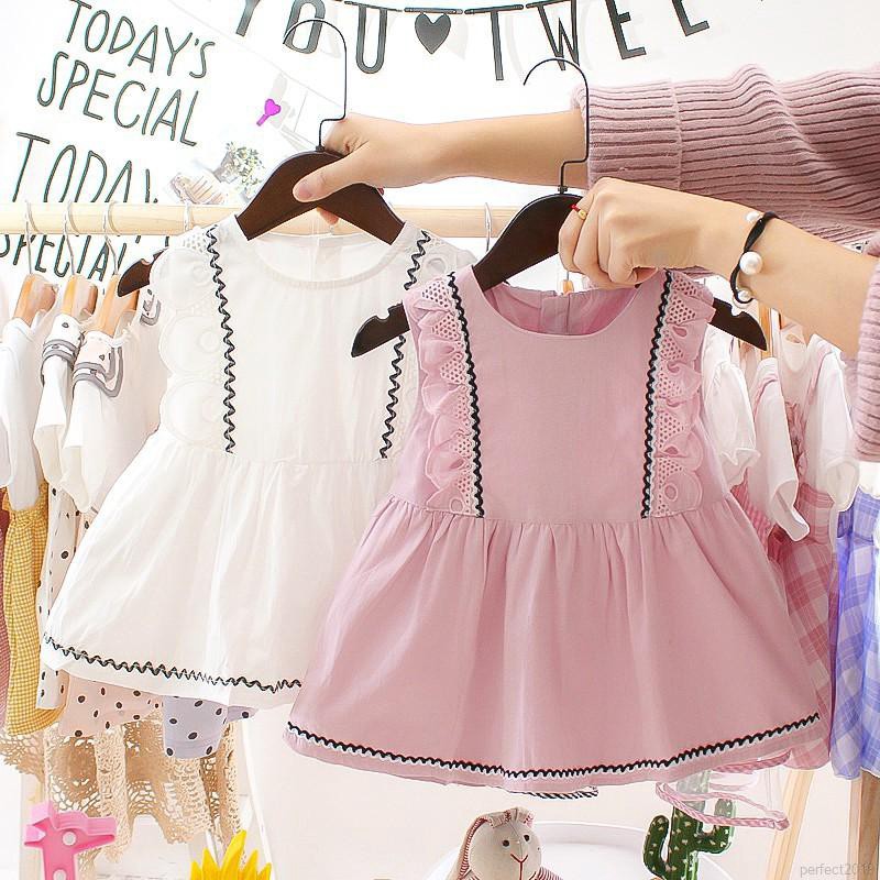 Summer Arrival Baby Girls Sleeveless Plaid Pattern Lace Trim Dress