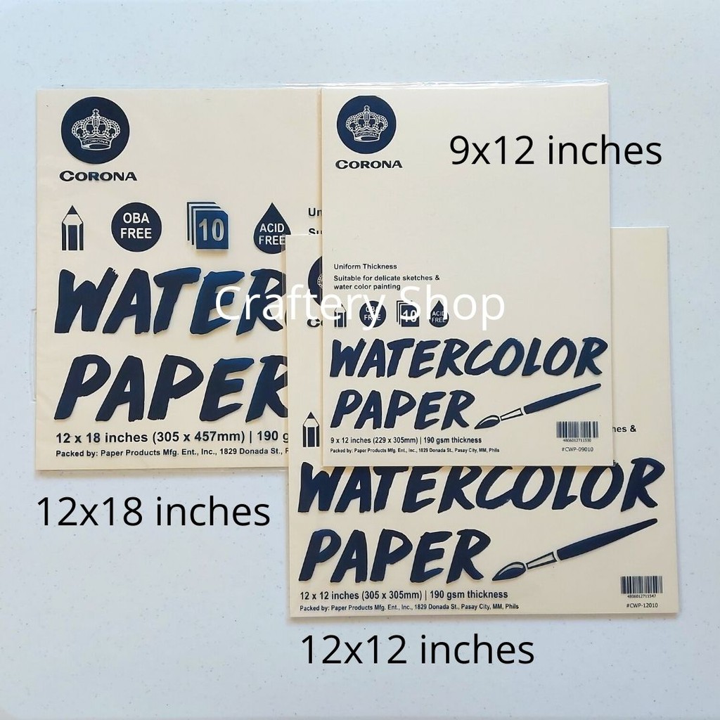 Watercolor Paper 10pcs 190gsm 9x12/12x12/12x18