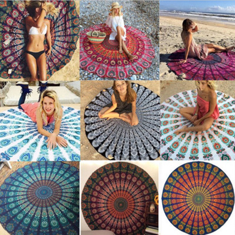 Bohemian Mandala Beach Throw Blanket Hippie Yoga Mat Round Towel
